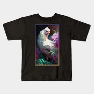 Chicken Vibrant Tropical Flower Tall Digital Oil Painting Portrait 2 Kids T-Shirt